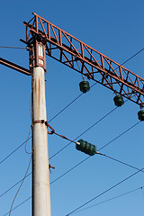 Image showing Electric pillar on a railroad line