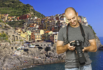 Image showing smiling photographer in cinque terre italy