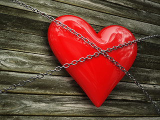Image showing red heart and metal chain