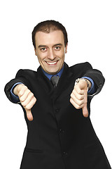 Image showing smiling man thumbs down