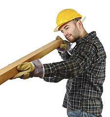 Image showing carpenter at work isolated on white