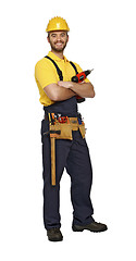 Image showing handyman with drill on white background