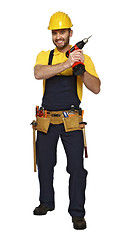 Image showing caucasian handyman with red drill