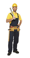 Image showing contruction worker with spirit level