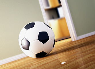 Image showing soccer ball on wood floor