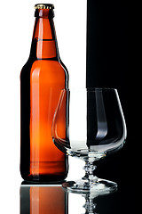 Image showing Bottle of beer and glass, isolated