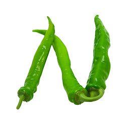 Image showing Letter N composed of green peppers