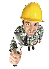 Image showing funny worker on white