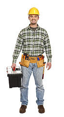 Image showing standing handyman with toolbox