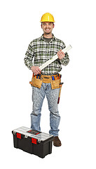 Image showing handyman with spirit level