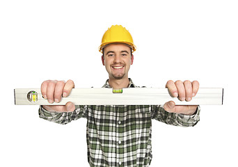 Image showing manual worker hold spirit level