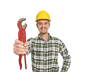 Image showing handyman and red wrench