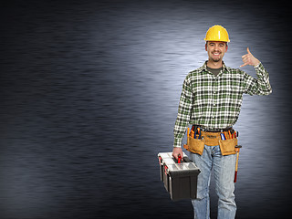 Image showing handyman and metal background