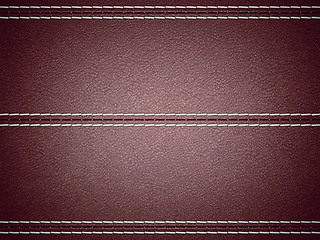 Image showing Maroon horizontal stitched leather background
