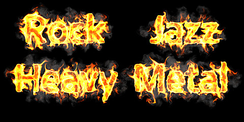 Image showing Rock, Jazz and Heavy metal flaming words 