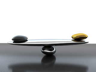 Image showing Balance: scales with carbon fiber shape and gold 