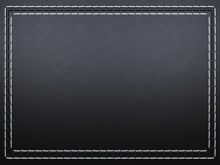 Image showing Stitched frame on black leather background