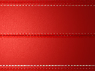 Image showing Red horizontal stitched leather background