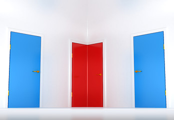 Image showing Right choice: conceptual corner door