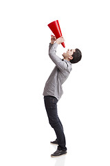 Image showing Shouting into a megaphone