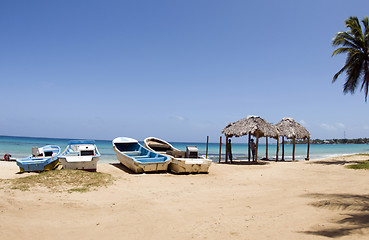 Image showing fishing boats sandy beach view of brig bay Corn Island Nicaragua