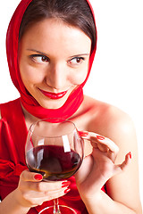 Image showing woman with glass red wine 
