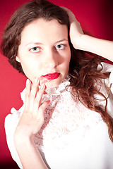 Image showing lovely woman with red lips 