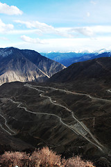 Image showing Landscape of zigzag roads in the mountains