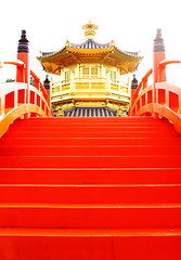 Image showing oriental golden pavilion of Chi Lin Nunnery and Chinese garden, 