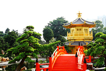 Image showing oriental golden pavilion of Chi Lin Nunnery and Chinese garden, 