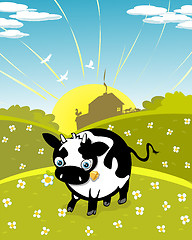 Image showing Cartoon cow on the meadow