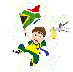 Image showing South Africa Sport Fan with Flag and Horn