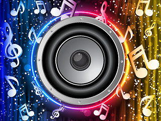 Image showing Disco Speaker with Music Notes in Neon Rainbow Circle