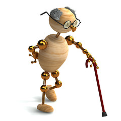 Image showing 3d wood man old with walking stick