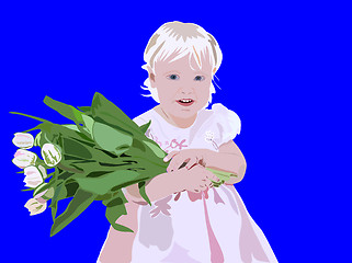 Image showing Blond young girl standing with flowers