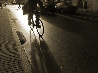 Image showing Early morning cyclist