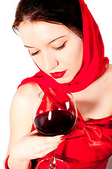 Image showing woman with glass red wine