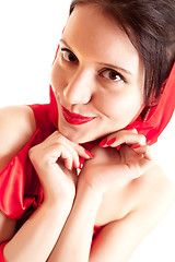 Image showing young woman in red dress 