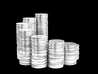 Image showing Growth: silver coins stacks spiral shape