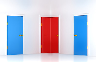 Image showing Choosing the right way: conceptual corner door