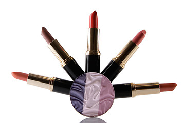 Image showing different red lipstick, beauty concept