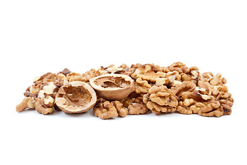 Image showing Walnuts kernels and nutshells