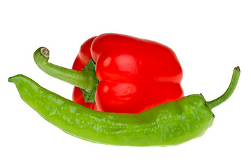 Image showing Green chili and red bell peppers