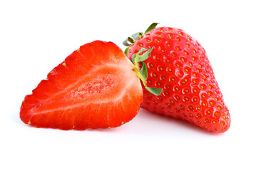 Image showing Ripe red strawberry. Whole and half