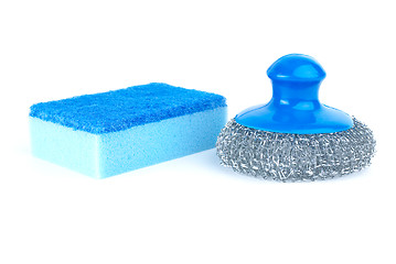 Image showing Metal scrub and blue sponge