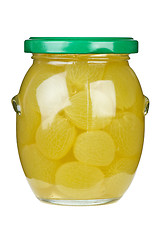 Image showing Grapes marinated in glass jar