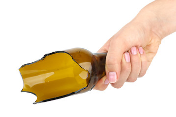 Image showing Hand holding broken bottle