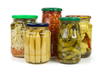 Image showing Glass jars with marinated vegetables