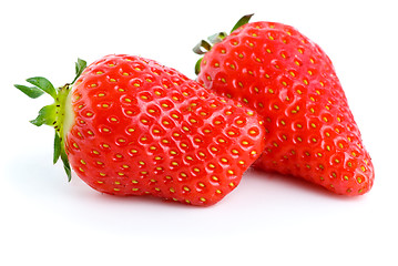 Image showing Pair of ripe red strawberries