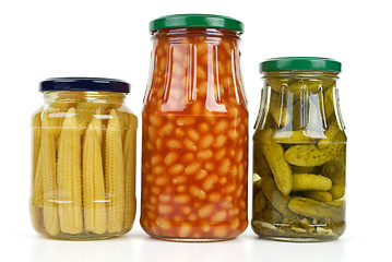 Image showing Glass jars with marinated vegetables